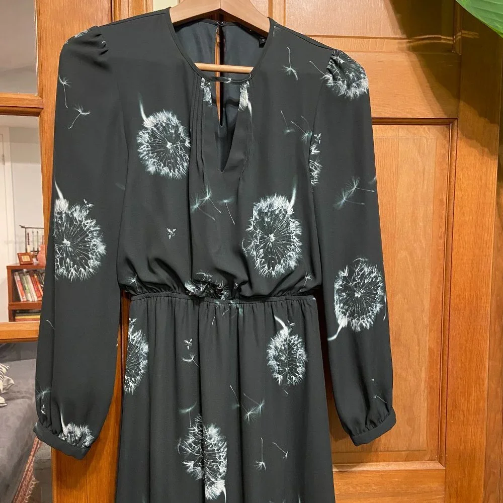 Express Dresses | Express Dress Charcoal Grey W/ Dandelion Flower Print size Xs - Picture 2 of 6